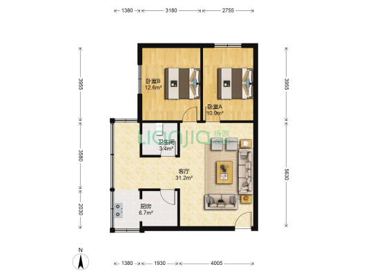 科泰公寓 2室1厅1卫 76平方