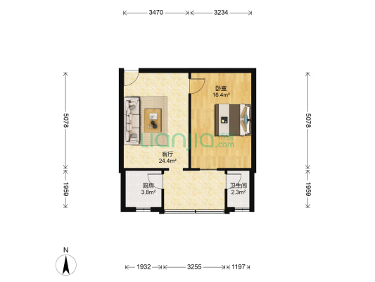 芳草街4号新1号 1室1厅1卫 56平方