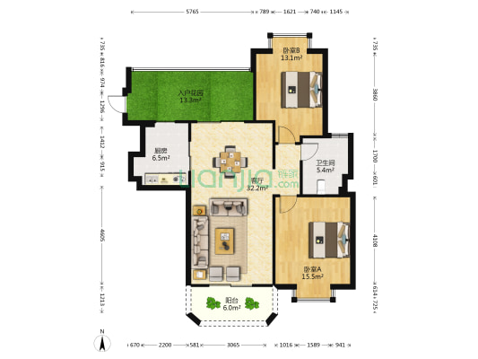 国瑞城爵仕苑 2室1厅1卫 108平方