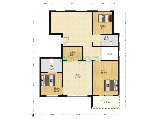 中海同心湖境 3室1厅2卫 301平方