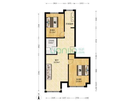 阳光观海苑 2室1厅1卫 86平方