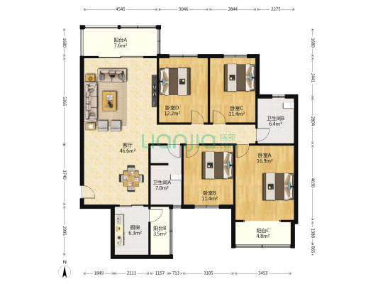 白沙湾嘉园 4室1厅2卫 162平方