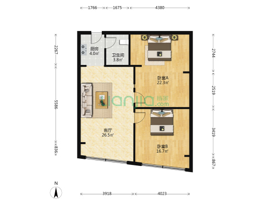 摩根凯利 2室1厅1卫 109平方