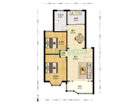 金桂花苑 2室2厅1卫 92平方