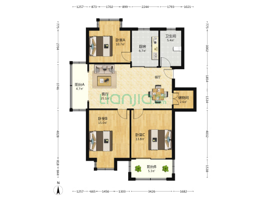 苏沪佳苑 3室1厅1卫 110平方