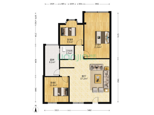 南屏苑 3室1厅1卫 103平方
