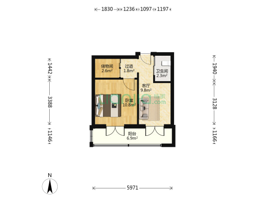 轴百散盘 1室1厅1卫 42平方