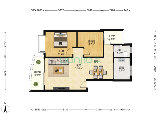同和华彩美地D区 1室1厅1卫 86平方