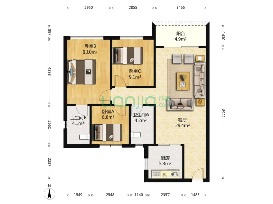 碧桂园凤凰湾听涛苑 3室1厅2卫 93平方