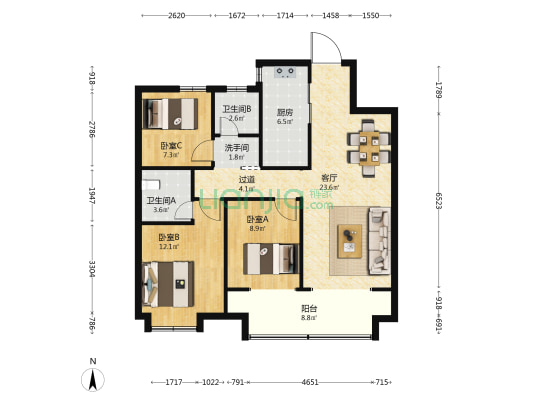 红星檀樾 3室1厅3卫 106平方
