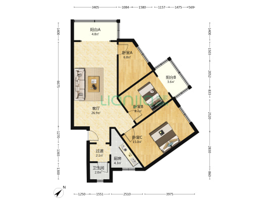 银沙路134号 3室1厅1卫 92平方
