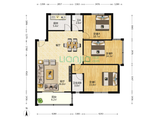 万丰山庄 3室1厅2卫 104平方