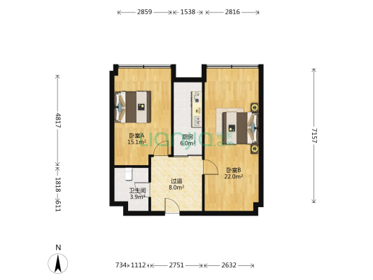 金都城 2室0厅1卫 84平方
