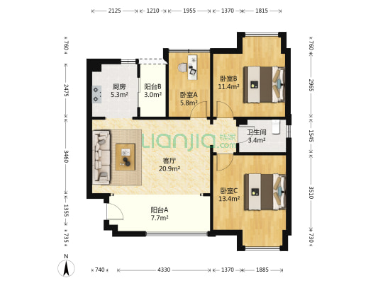金枫名苑 3室1厅1卫 83平方