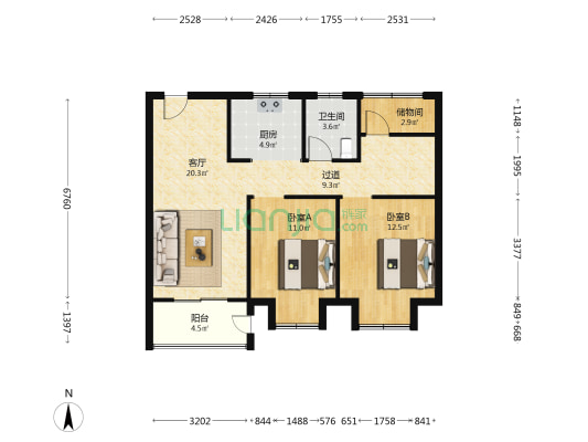 海安悦珑庭 2室1厅1卫 97平方