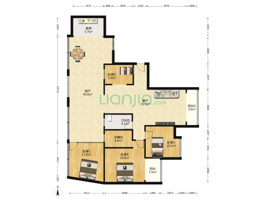 皇冠左岸西区 4室2厅1卫 106平方