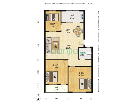 金都景苑 3室2厅1卫 102平方
