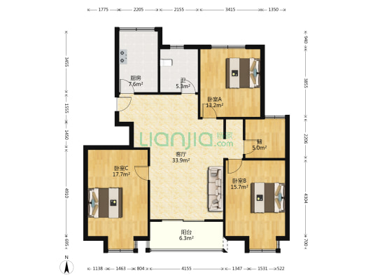 新天地小区 3室1厅1卫 133平方