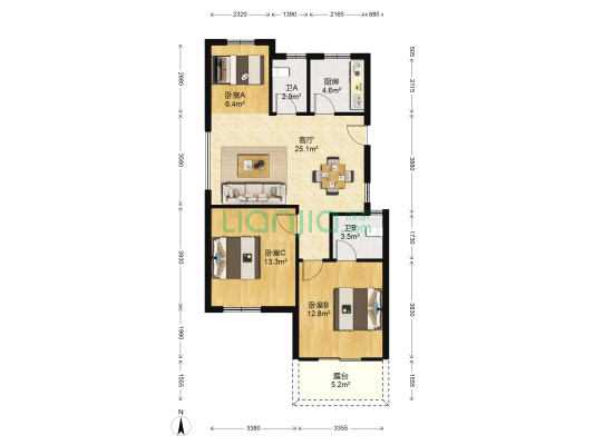 云泽嘉苑 3室1厅2卫 86平方