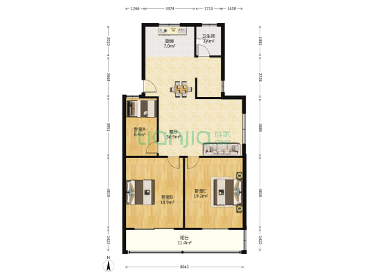 育才西路 3室1厅1卫 135平方