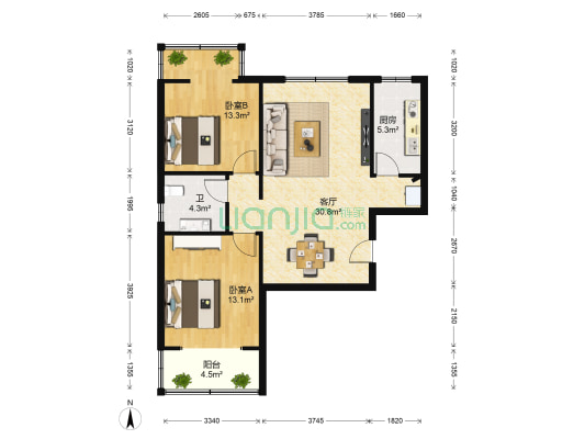 侨治花园 2室1厅1卫 89平方
