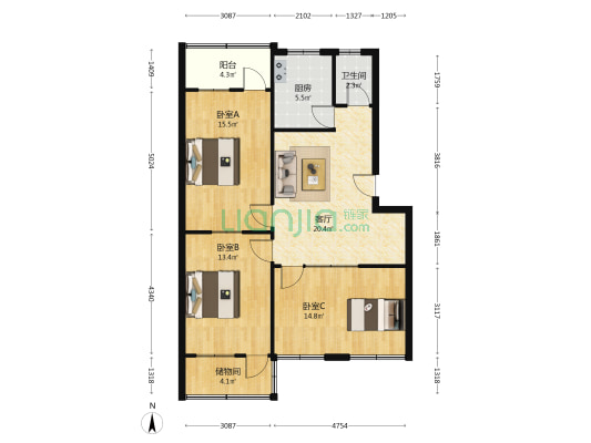 德润小区 3室1厅1卫 93平方