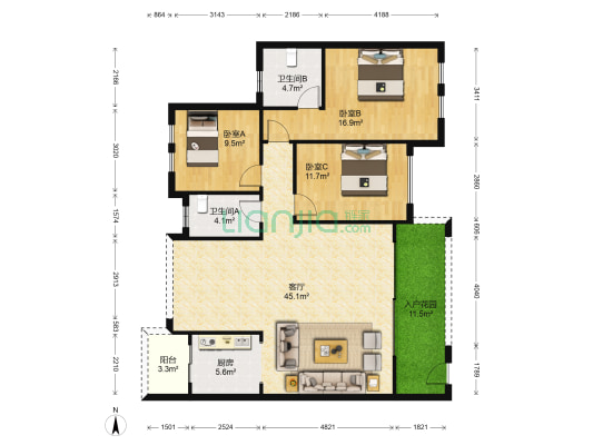 城市山麓 3室1厅2卫 126平方