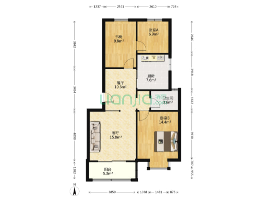 名门花园 3室2厅1卫 88平方