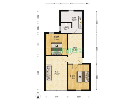 西街128号大院 2室2厅1卫 81平方