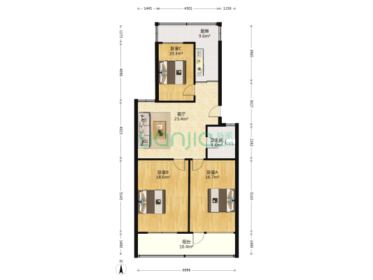 拖厂路小区 3室1厅1卫 105平方