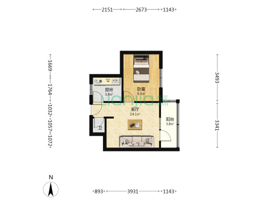 轮胎厂家属院西区 1室1厅1卫 41平方