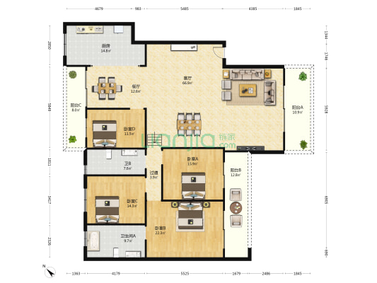 海湾豪苑 4室2厅2卫 244平方