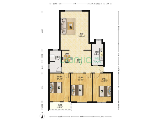 荷花村 3室2厅1卫 89平方