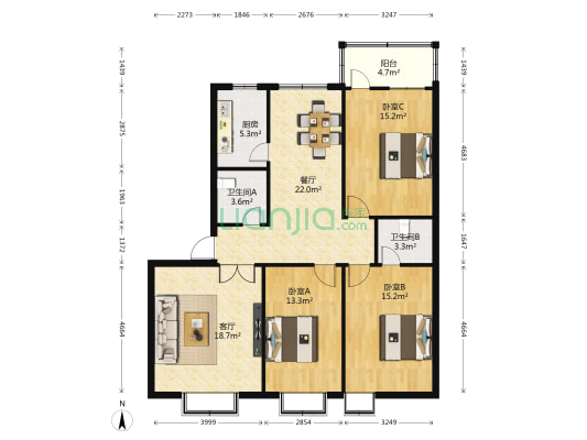 火车站站前路3号 3室2厅2卫 133平方