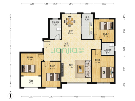 龙泰贵府北区 4室2厅2卫 163平方