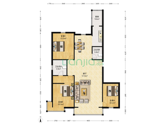 伊江丽景 3室1厅2卫 158平方