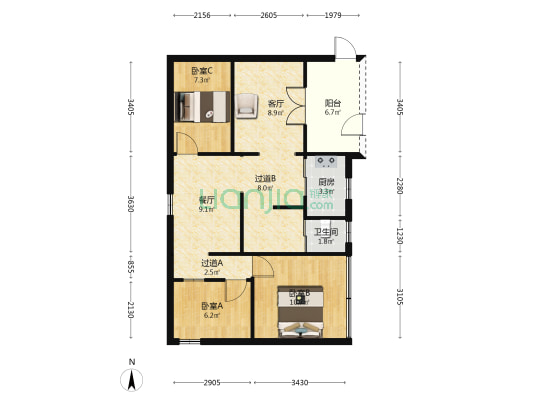 人民路448号 3室2厅1卫 60平方