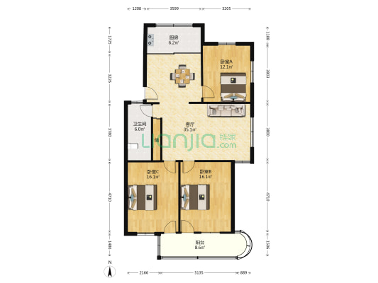 繁西花园 3室1厅1卫 117平方