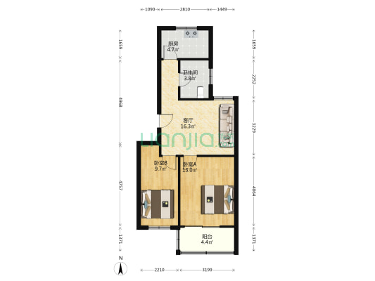 凤凰山新寓 2室1厅1卫 66平方