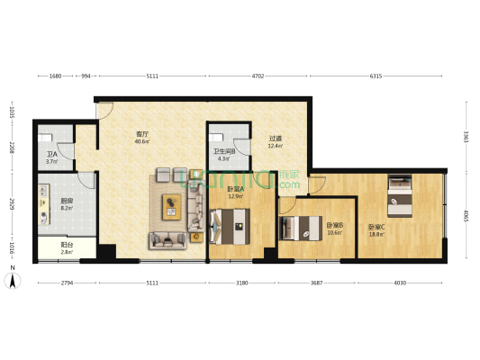 棠湖东路二段6号 3室1厅2卫 145平方