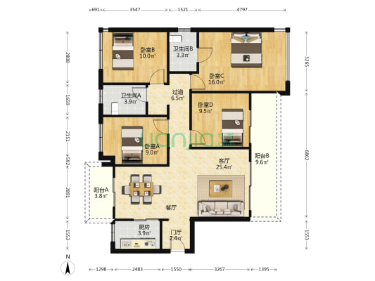 金隅金成东府 4室1厅2卫 128平方