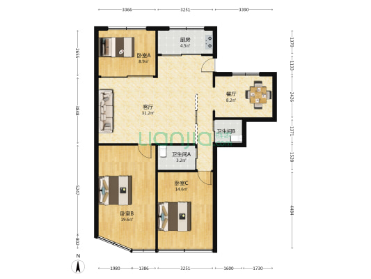 环东大楼 3室2厅2卫 117平方