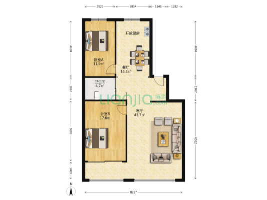 新基业科技星园 2室2厅1卫 110平方