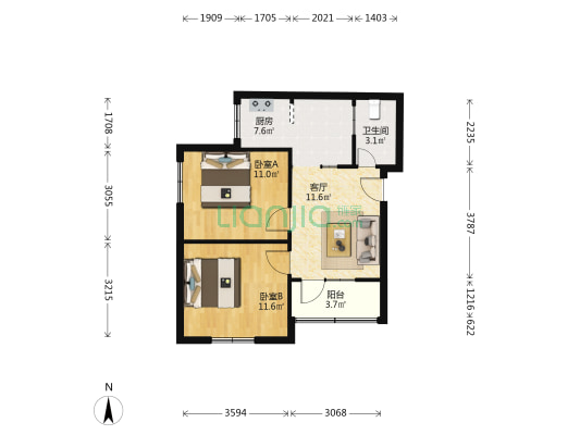 富强三村 2室1厅1卫 61平方