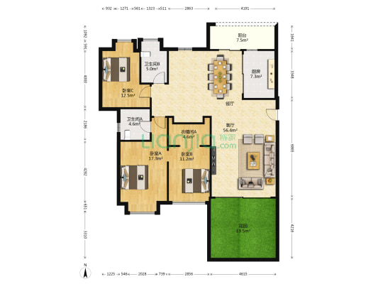 恒隆御园 3室1厅2卫 335平方