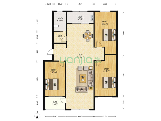 新华苑东区 3室1厅1卫 144平方