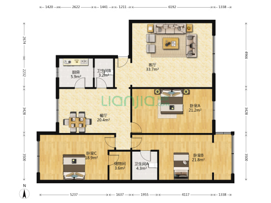 荷塘南街34号 3室2厅2卫 154平方
