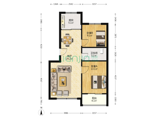 铁山家园 2室1厅1卫 82平方