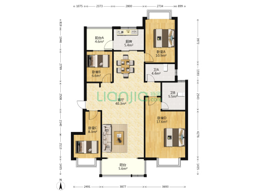 枫林盛景(东区) 4室1厅2卫 140平方