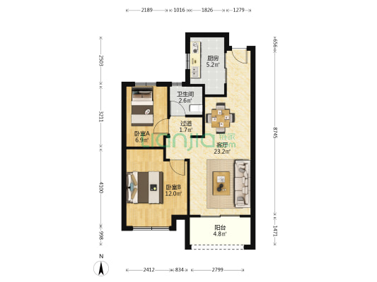 望江春和园 2室1厅1卫 76平方